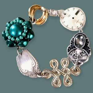 Hand Crafted Repurposed Vintage Assemblage Charm Bracelet NWT